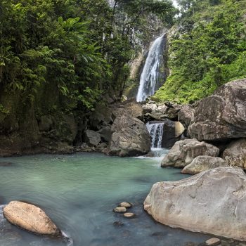 Victoria Falls, Dominica, Eastern Caribbean. The water is milky whittish-blue as it comes fromvolcanic springs of Boiling Lake. Because of that, river is named White River. One of most picturesque Caribbean waterfalls. Stitched panorama. February 2019
Stitched  panorama.